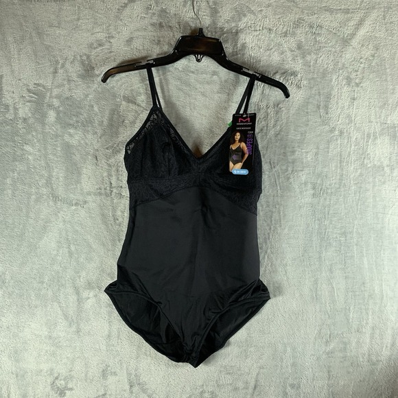 Maidenform Women's Shapewear L Lace Bodysuit Firm‎ Tame Your Tummy Black NWT - Picture 1 of 7